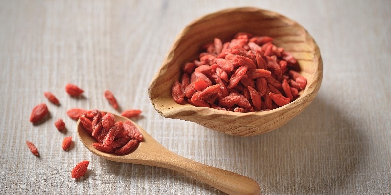 Goji berries in a wooden bowl