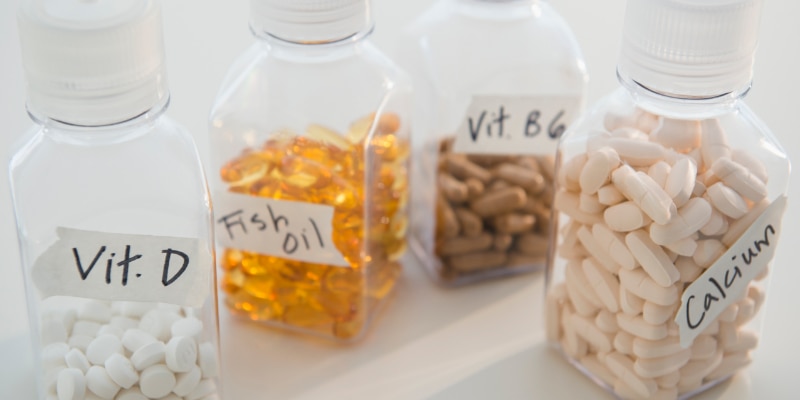 Vitamins and supplements bottles