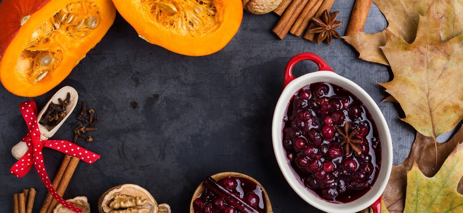 pumpkins and cranberry decor