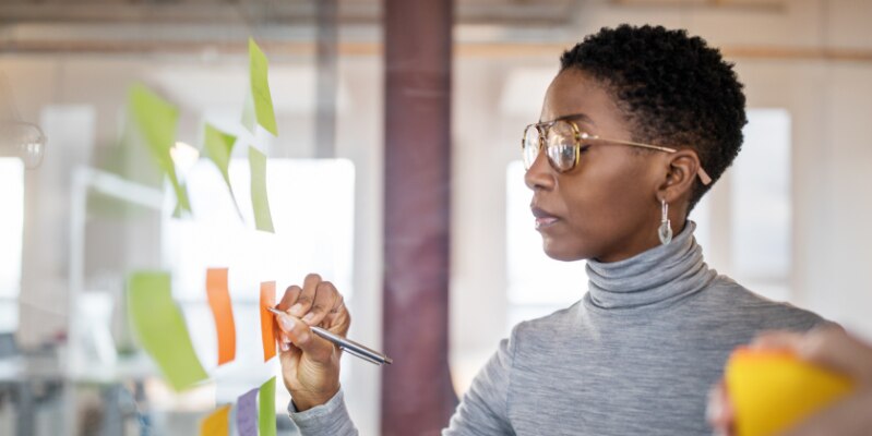 Woman reviewing her new year goals