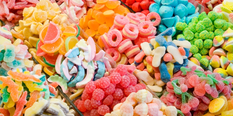 Colorful candy with sugar